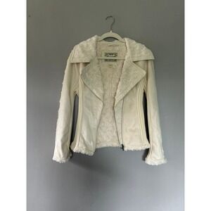 Sugarfly Cream  Faux Suede "Fur" Lined Moto Jacket Indie Sleaze Y2K Soft Girl